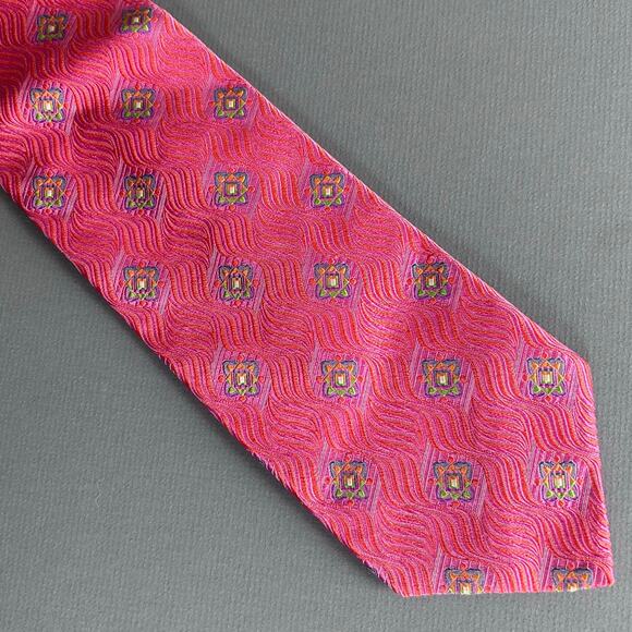 Robert Talbott Tie Silk Hand Sewn Jacquard pink colorful diamond patterned - Picture 3 of 9